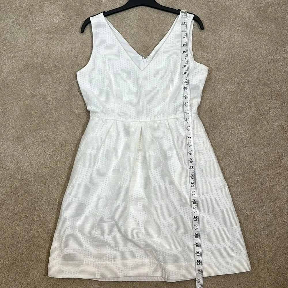 J Crew White Jacquard Mini Lined V-Neck Flirty Preppy Bridal Reception Dress 4